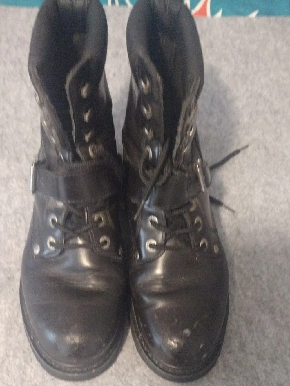 Harley-Davidson Black Leather Lace-Up Boot with Buckle